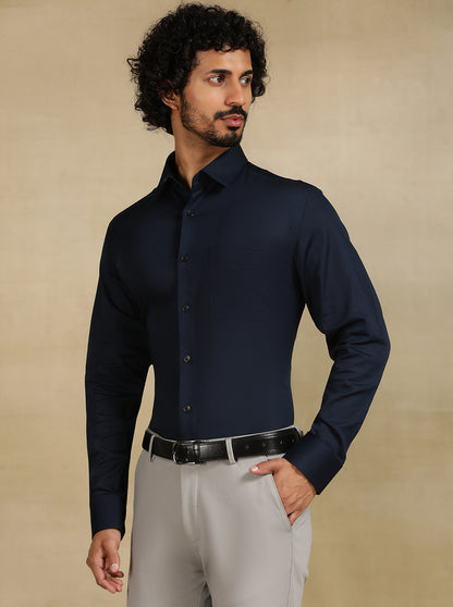 Navy Blue Solid Slim Fit Formal Shirt | JadeBlue