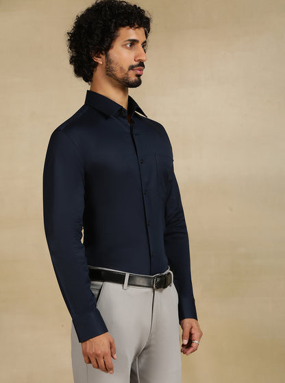 Navy Blue Solid Slim Fit Formal Shirt | JadeBlue
