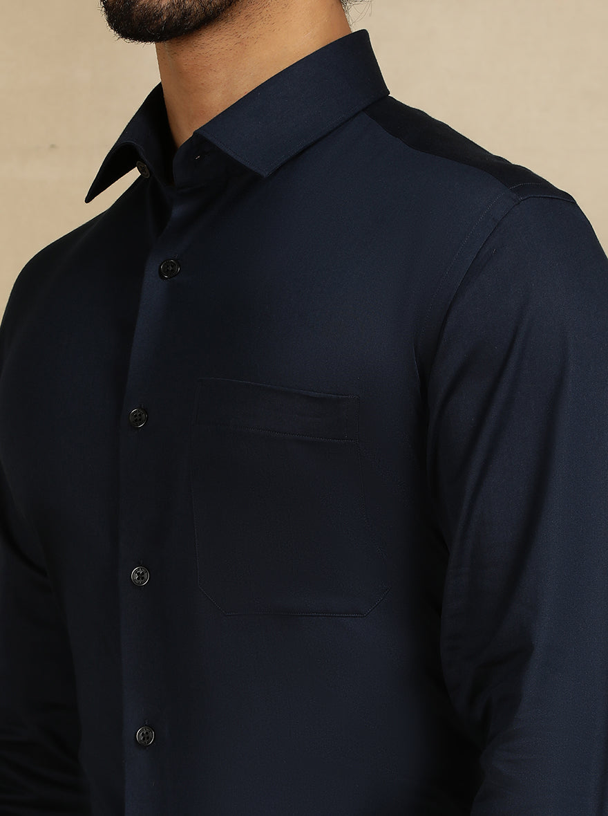 Navy Blue Solid Slim Fit Formal Shirt | JadeBlue