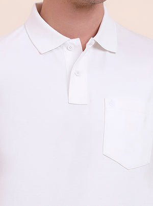 White Solid Regular Fit Polo T-Shirt | Greenfibre
