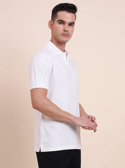 White Solid Regular Fit Polo T-Shirt | Greenfibre