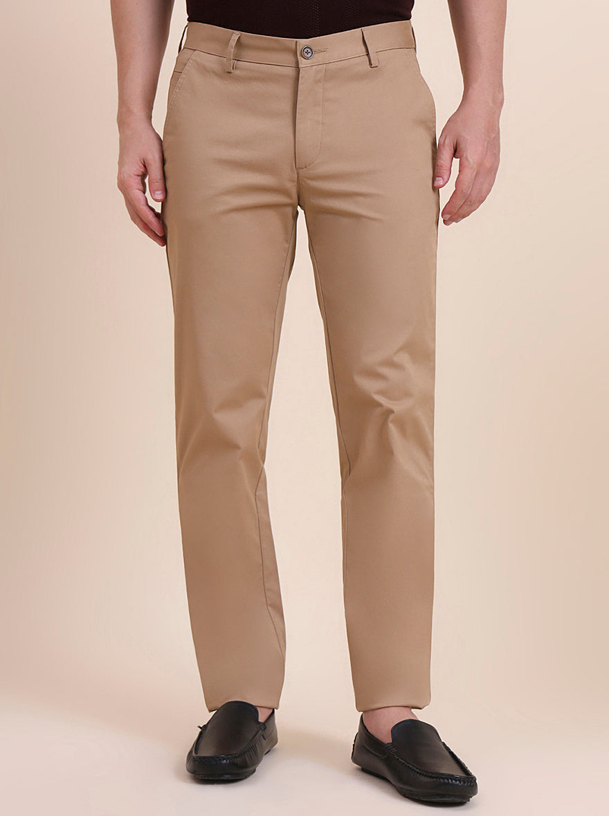 Camel Brown Solid Uno Fit Casual Trouser | JadeBlue