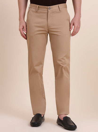 Camel Brown Solid Uno Fit Casual Trouser | JadeBlue
