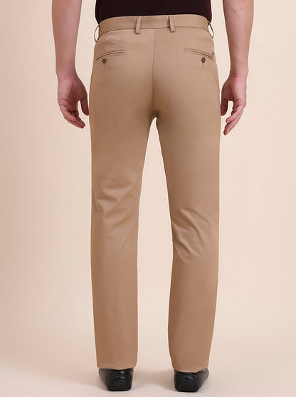 Camel Brown Solid Uno Fit Casual Trouser | JadeBlue