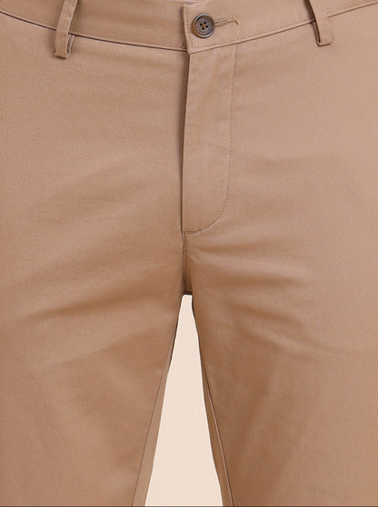 Camel Brown Solid Uno Fit Casual Trouser | JadeBlue
