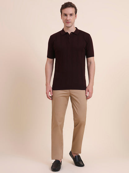 Camel Brown Solid Uno Fit Casual Trouser | JadeBlue