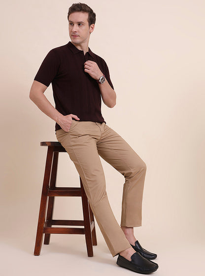 Camel Brown Solid Uno Fit Casual Trouser | JadeBlue