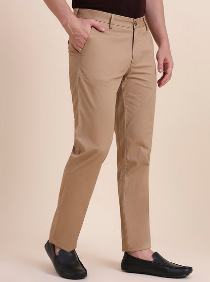 Camel Brown Solid Uno Fit Casual Trouser | JadeBlue