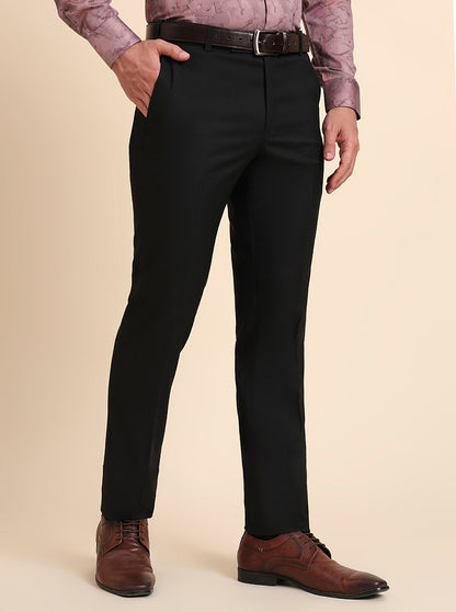 Black Solid Slim Fit Formal Trouser | Greenfibre