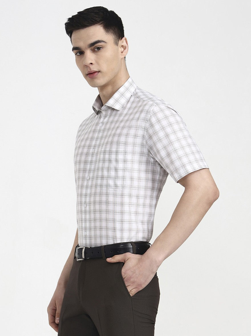 White Checked Regular Fit Formal Shirt | Greenfibre