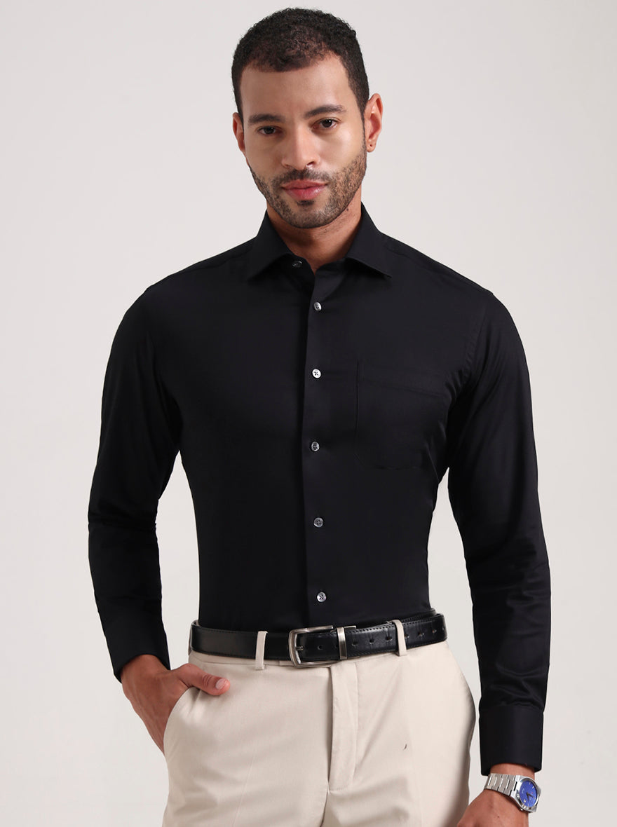 Black Solid Slim Fit Formal Shirt | JadeBlue Super Luxe
