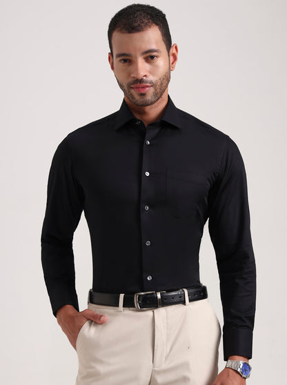 Black Solid Slim Fit Formal Shirt | JadeBlue Super Luxe