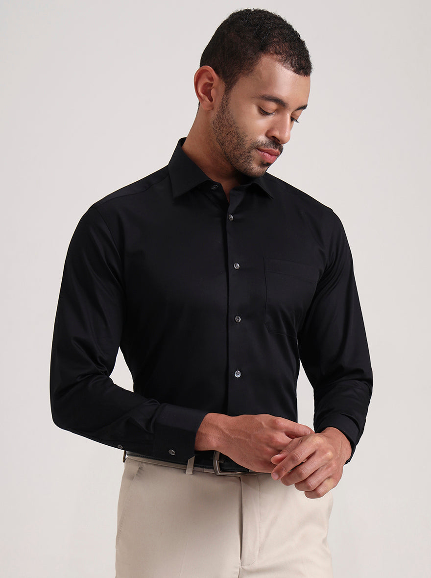 Black Solid Slim Fit Formal Shirt | JadeBlue Super Luxe