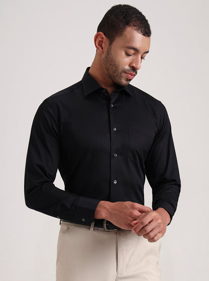 Black Solid Slim Fit Formal Shirt | JadeBlue Super Luxe