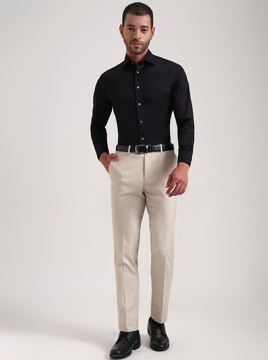 Black Solid Slim Fit Formal Shirt | JadeBlue Super Luxe