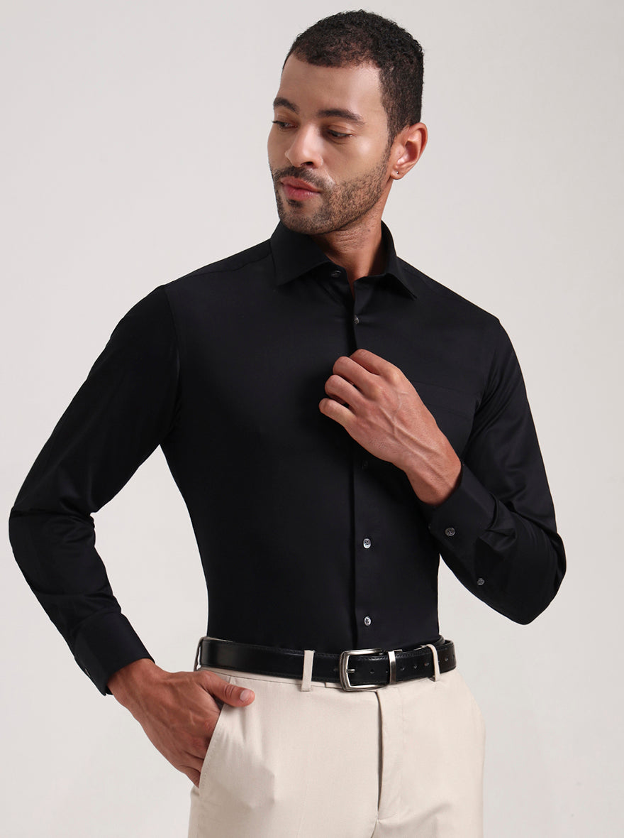 Black Solid Slim Fit Formal Shirt | JadeBlue Super Luxe