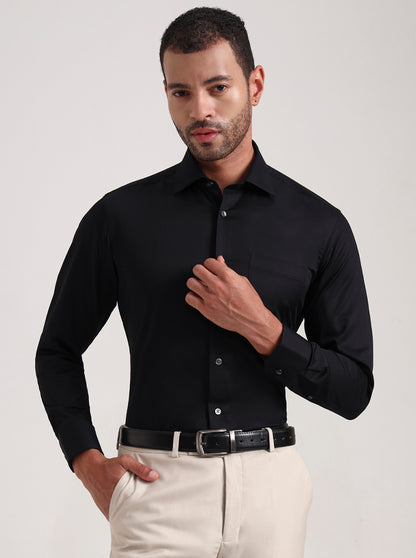 Black Solid Slim Fit Formal Shirt | JadeBlue Super Luxe