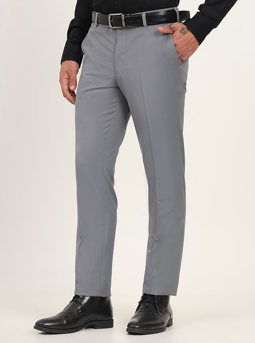 Saje Grey Solid Slim Fit Formal Trouser | Metal