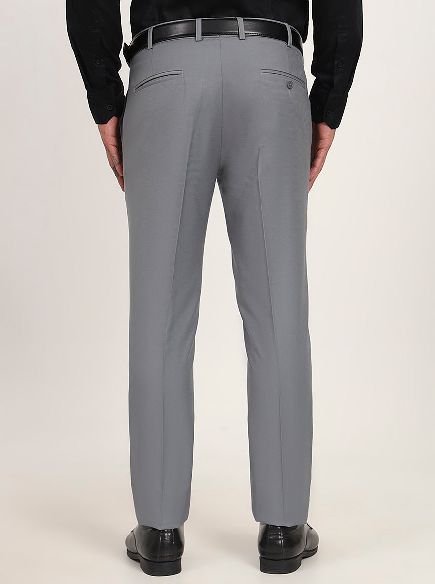 Saje Grey Solid Slim Fit Formal Trouser | Metal