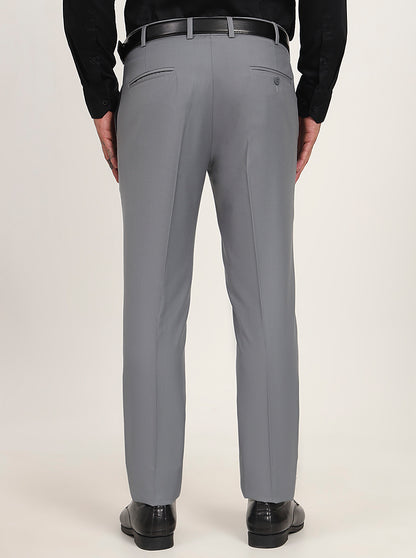 Saje Grey Solid Slim Fit Formal Trouser | Metal