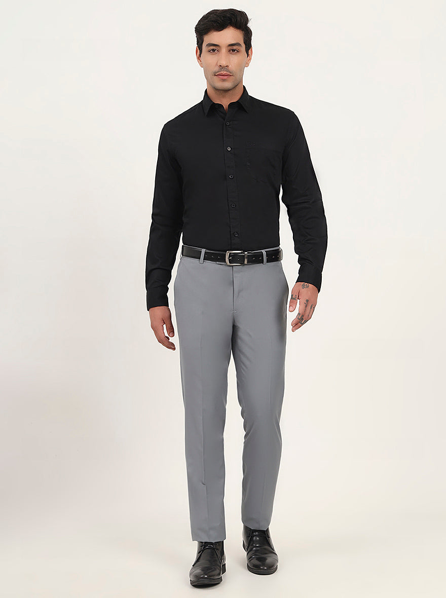 Saje Grey Solid Slim Fit Formal Trouser | Metal