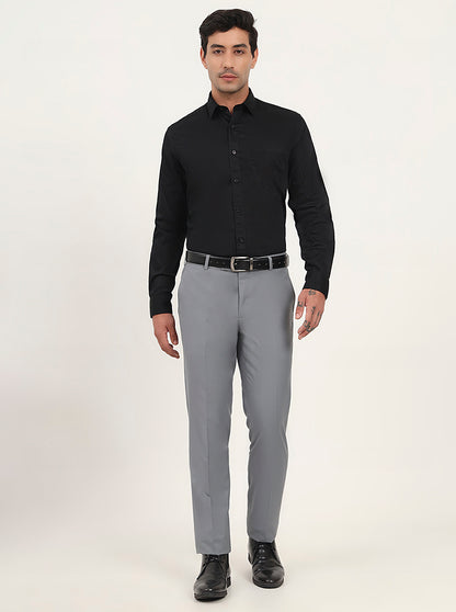 Saje Grey Solid Slim Fit Formal Trouser | Metal