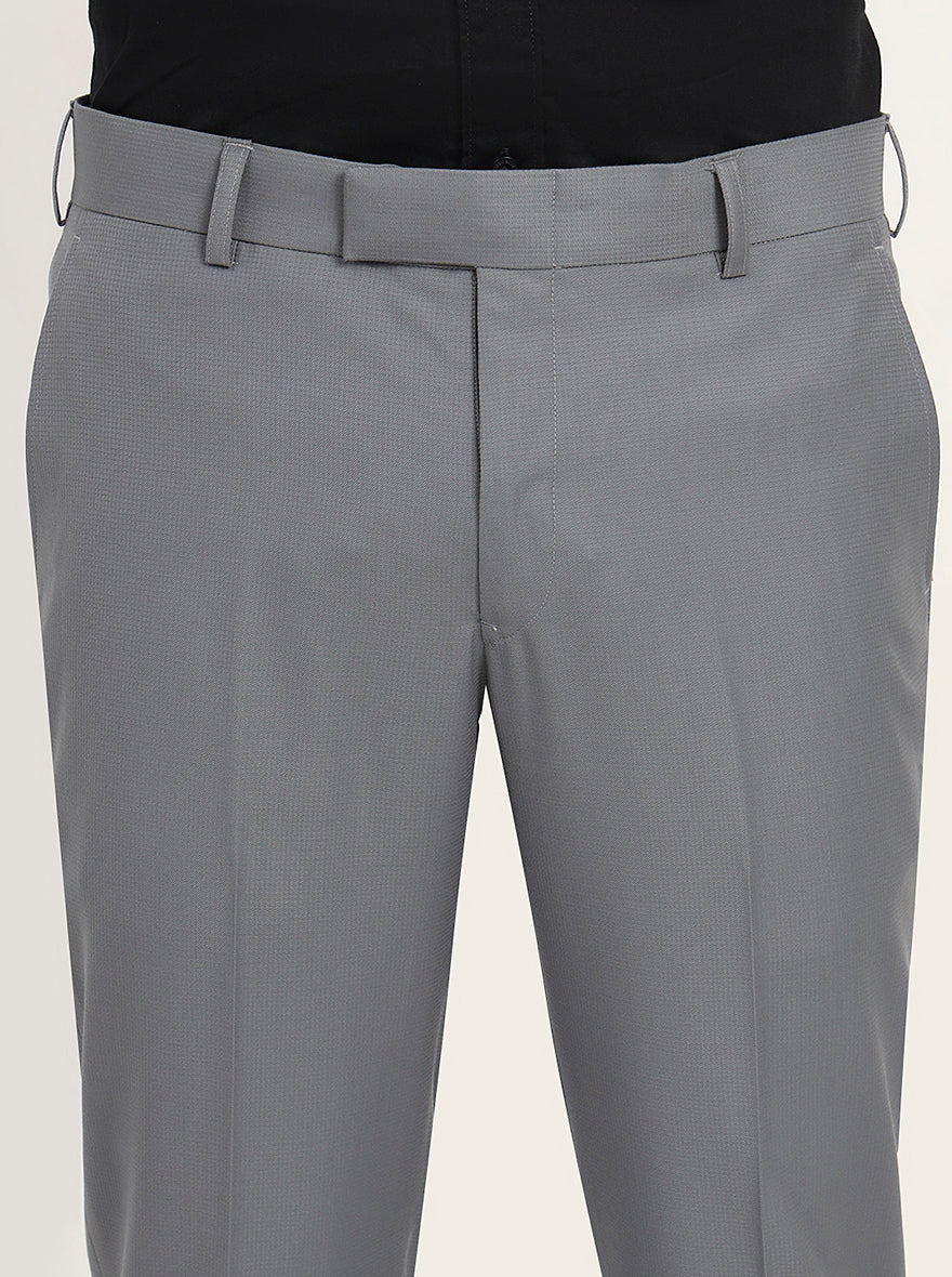 Saje Grey Solid Slim Fit Formal Trouser | Metal