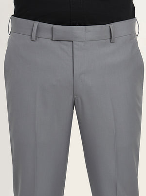 Saje Grey Solid Slim Fit Formal Trouser | Metal