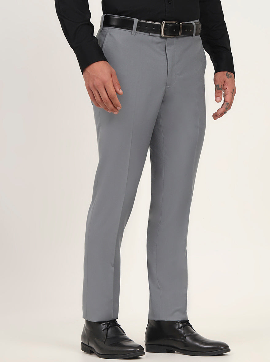 Saje Grey Solid Slim Fit Formal Trouser | Metal