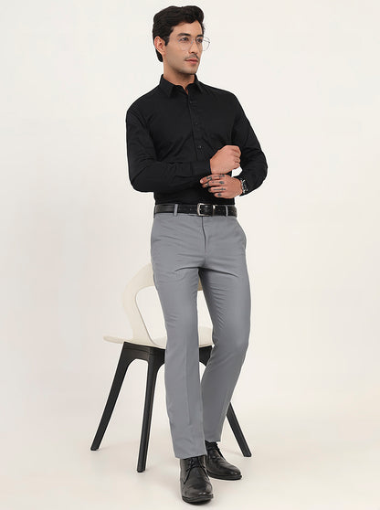 Saje Grey Solid Slim Fit Formal Trouser | Metal