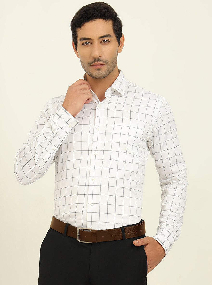 White & Blue Checked Slim Fit Formal Shirt | JadeBlue Youth