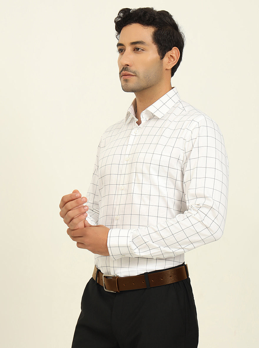White & Blue Checked Slim Fit Formal Shirt | JadeBlue Youth