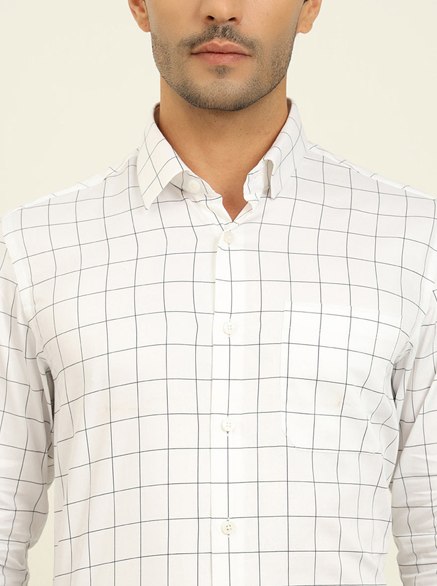 White & Blue Checked Slim Fit Formal Shirt | JadeBlue