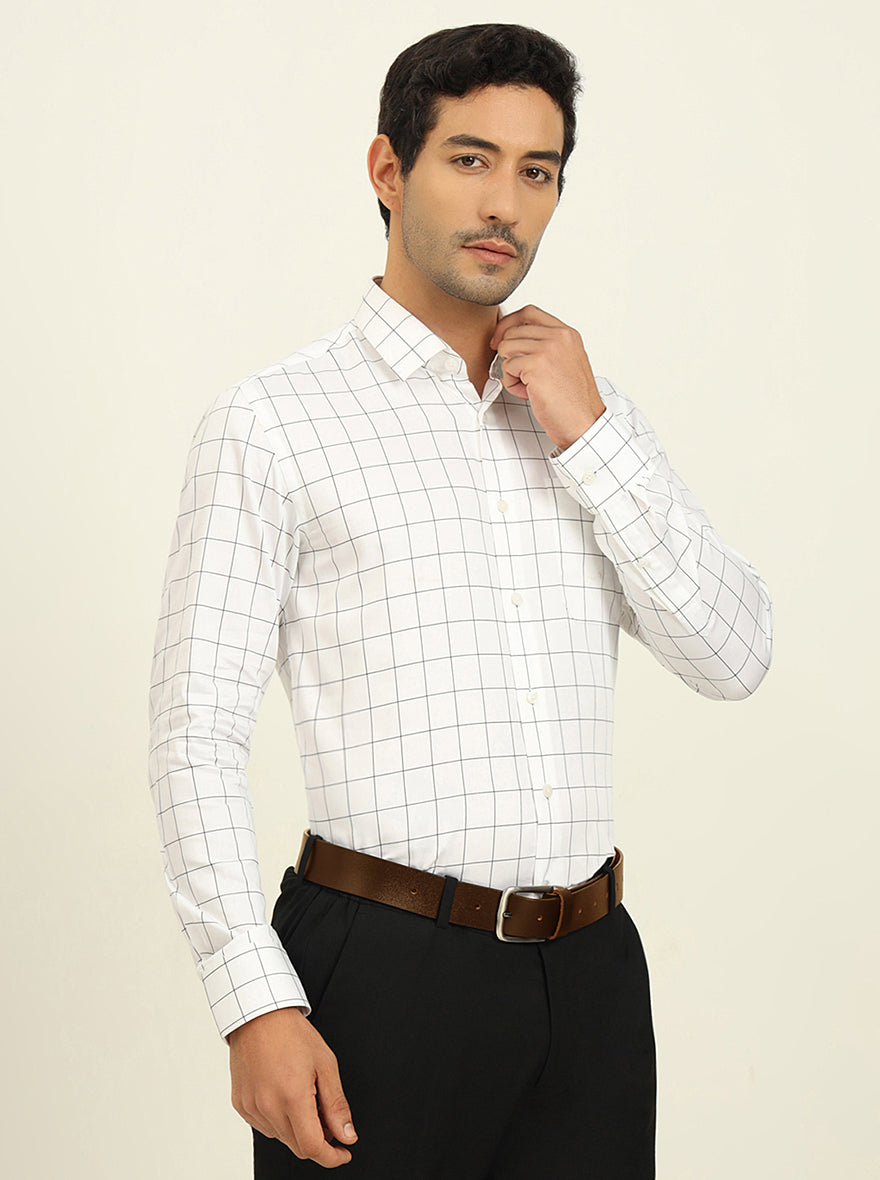 White & Blue Checked Slim Fit Formal Shirt | JadeBlue Youth