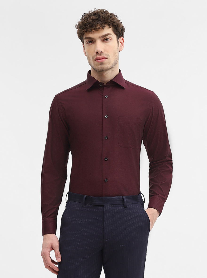 Maroon Solid Slim Fit Formal Shirt | Metal