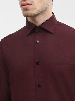 Maroon Solid Slim Fit Formal Shirt | Metal