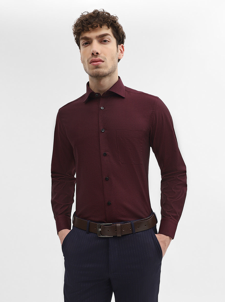 Maroon Solid Slim Fit Formal Shirt | Metal