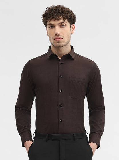 Dark Brown Solid Slim Fit Party Wear Shirt | Greenfibre