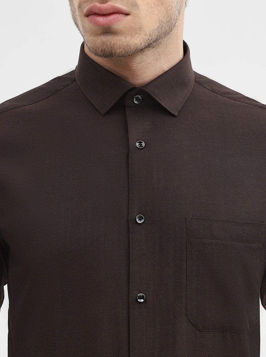 Dark Brown Solid Slim Fit Party Wear Shirt | Greenfibre