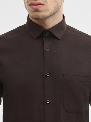 Dark Brown Solid Slim Fit Party Wear Shirt | Greenfibre