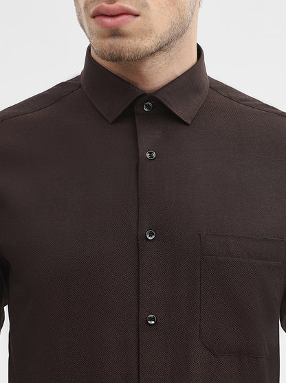 Dark Brown Solid Slim Fit Party Wear Shirt | Greenfibre