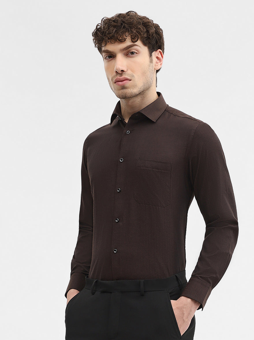 Dark Brown Solid Slim Fit Party Wear Shirt | Greenfibre