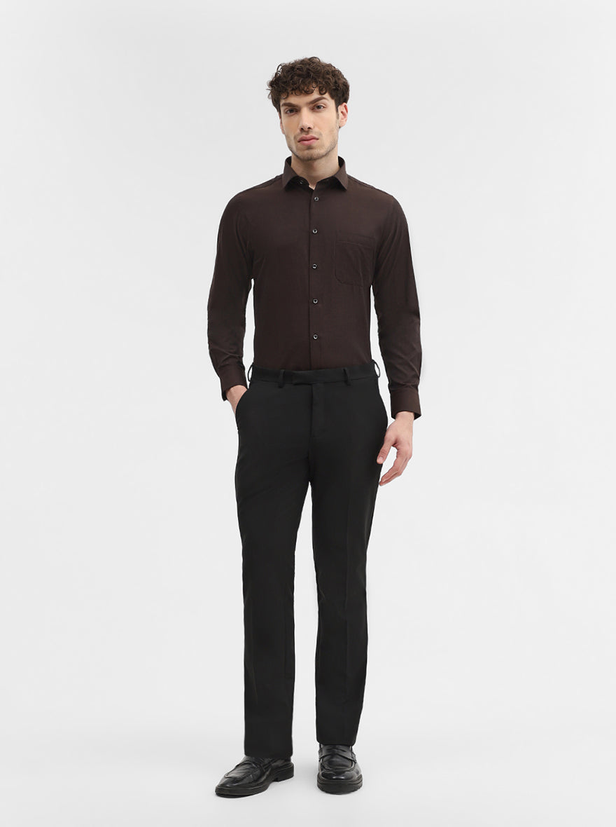 Dark Brown Solid Slim Fit Party Wear Shirt | Greenfibre
