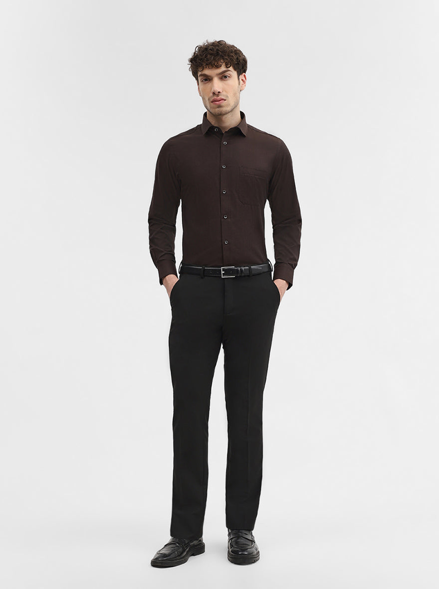 Dark Brown Solid Slim Fit Party Wear Shirt | Greenfibre