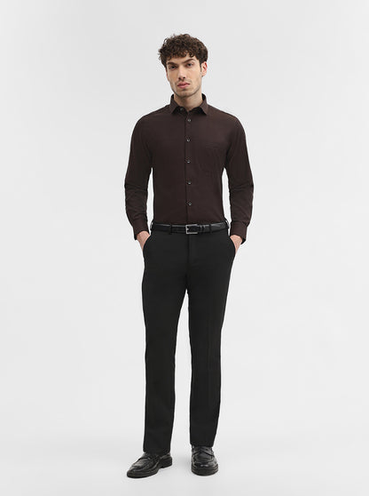 Dark Brown Solid Slim Fit Party Wear Shirt | Greenfibre