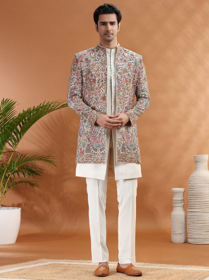 Cream Embroidered Indowestern | TULA