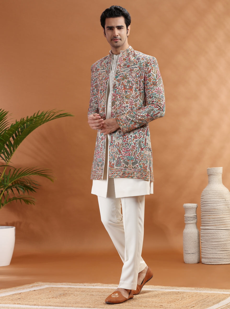 Cream Embroidered Indowestern | TULA