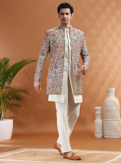 Cream Embroidered Indowestern | TULA