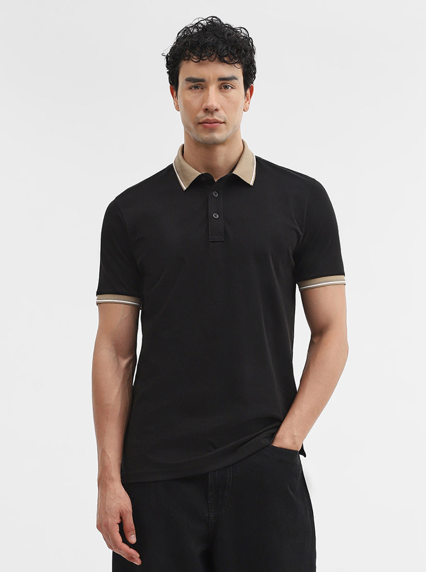 Black Solid Slim Fit Polo T-Shirt | JadeBlue