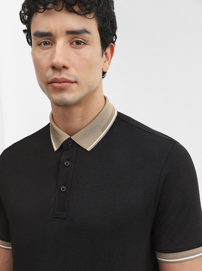 Black Solid Slim Fit Polo T-Shirt | JadeBlue